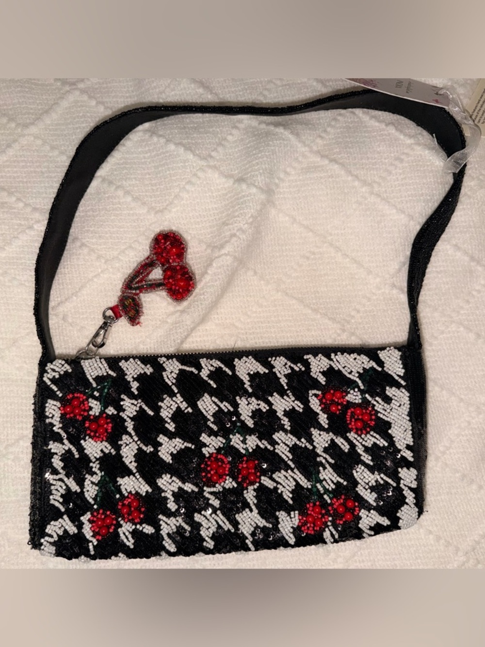 TikTok Famous Cherry Beaded Mini Bag Houndstooth Handmade in India NWT - Picture 4 of 12